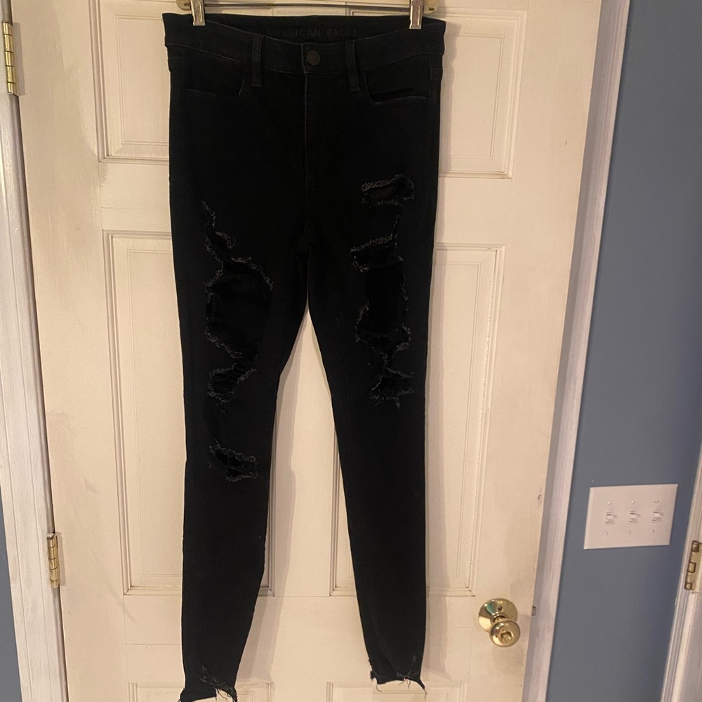 American Eagle Next Level Stretch- super skinny fit with frayed ankles and rips